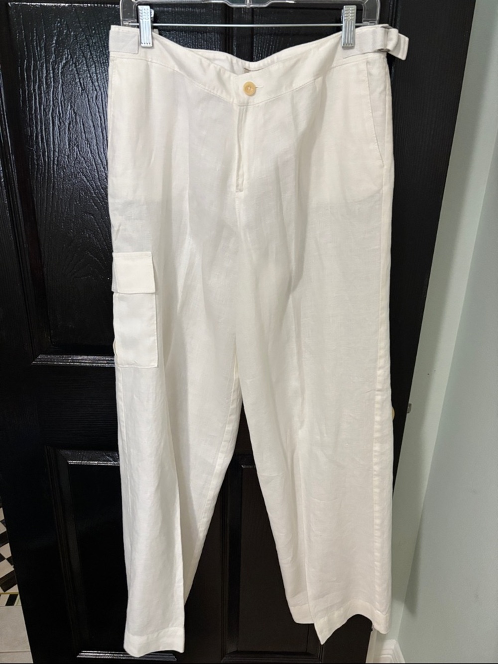 Tommy Bahama Cream Wide-Leg Linen Cargo Pants